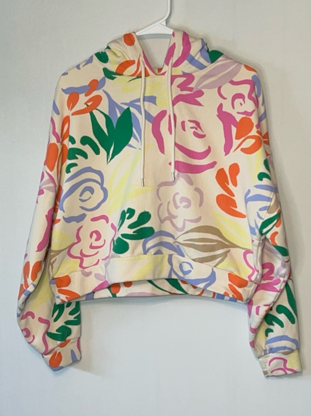 GAP Vintage Women's Floral Cropped Pullover Hoodie Drawstring Size SP.